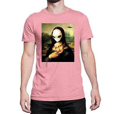 Imagem de Camiseta Monalisa Obra de Artes Vinci Máscara E.T Algodão Cor:Rosa;Tamanho:P