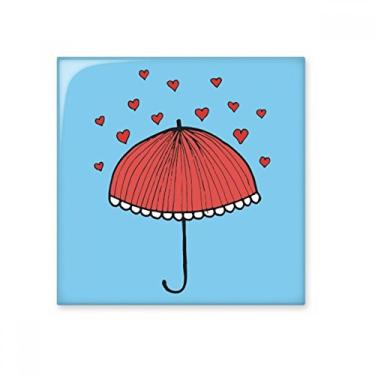 Imagem de Guarda-chuva de renda vermelha em formato de coração azulejo de cerâmica brilhante decalque de tijolos esmaltados