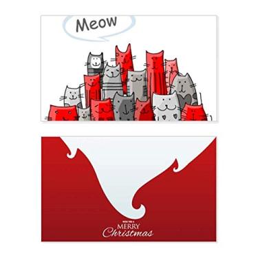Imagem de Desenho fofo gato mewing Protect Animal Pet Lover Holiday Holiday Merry Christmas Cartões de parabéns Mensagem de Natal