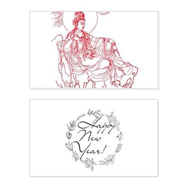 Imagem de Culture Red Guanyin Ilustration Pattern New Year Festival Greeting Card Bless Message Gift