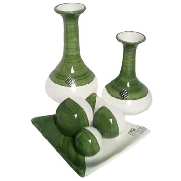 Imagem de Jogo De Vasos Par Long Pipe E Centro De Mesa 3 Elementos Verde
