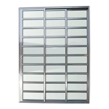 Imagem de Porta de Alumínio de Correr 210x120cm 3 Folhas 1/3 com Travessa e Vidro Liso Super Anodizado Brimak Natural
