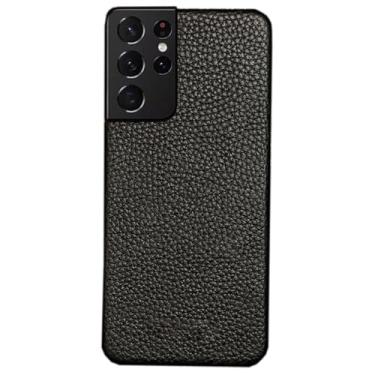 Imagem de LXURY Capa de couro para Samsung Galaxy S23 Ultra/S23 Plus/S23, capa de couro genuíno com proteção de câmera de tela, capa antiarranhões, preta, S23 de 6,1 polegadas