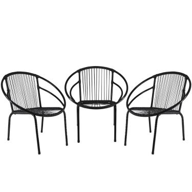 Imagem de Conjunto de 3 Cadeiras Eclipse Artesanal em Fio de Fibra Sintética Para Área de Piscina, Lazer, Sol, Decor, Descanso, Varanda - Preto 11