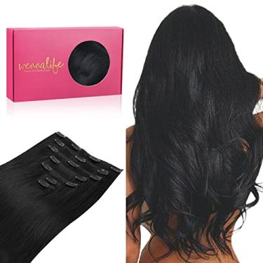 Imagem de WENNALIFE Extensões de cabelo humano real, 50 cm, 120 g, 7 peças de extensões de cabelo humano prendedor de cabelo humano, extensões de cabelo preto Jet Clip em extensões de cabelo humano Remy colorido real