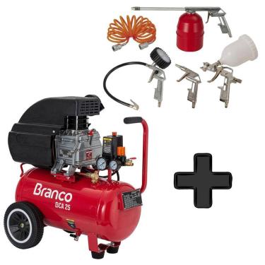 Imagem de Kit Compressor de Ar 25 Litros + Jogo 5 Peças Branco