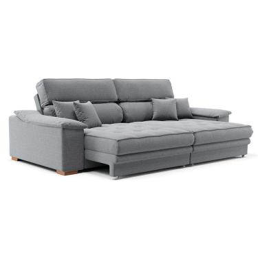 Imagem de sofá 3 lugares retrátil e reclinável lupin linho cinza