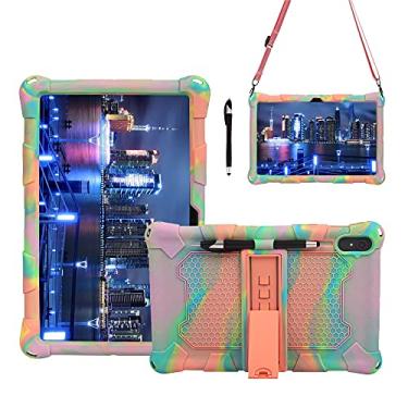 Imagem de Capa para tablet Tablet Case para Samsung Galaxy Tab S7 T870, Capa protetora à prova de choque à prova de silicone macia e leve com kickstand e alça de ombro Estojo Protetor Completo (Size : Pink pur