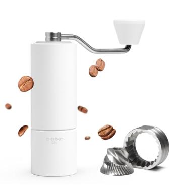 Imagem de Moedor de café manual TIMEMORE Chestnut C2S, capacidade de 25 g com rebarba cônica de aço inoxidável CNC, configuração interna ajustável, posicionamento de rolamento duplo, moedor manual (branco)
