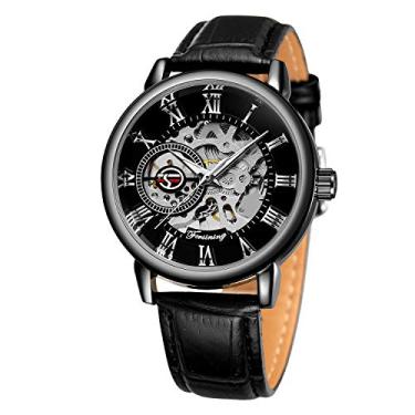 Imagem de FORSINING Relógio de Pulso Masculino Moderno Antigo Automático de 17 Joias com Movimento Mecânico de Liga, Preto e Prata, Mecânico