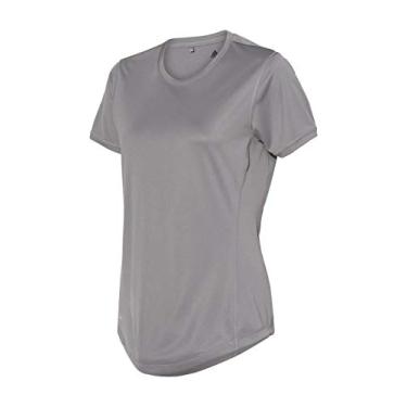 Imagem de Camiseta esportiva feminina Adidas (A377) - Cinza Três - 2GG
