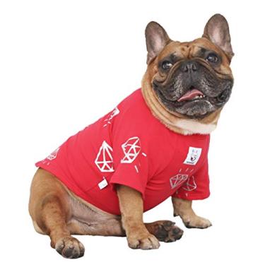 Imagem de iChoue Camiseta Rich Dog Series Roupas para Animais de Estimação Pulôver Regata Buldogue Francês Pug Boston Terrier Camiseta - Diamante Vermelho, M