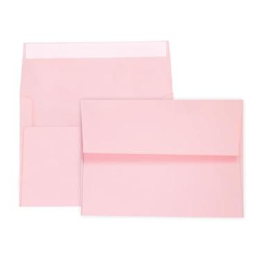 Imagem de Pacote com 100 envelopes A7 rosa 15x7 - selo, aba quadrada, perfeito para chá de bebê, cartões 15x7, casamentos, aniversário, convites, formatura, 13 x 19 cm (rosa)
