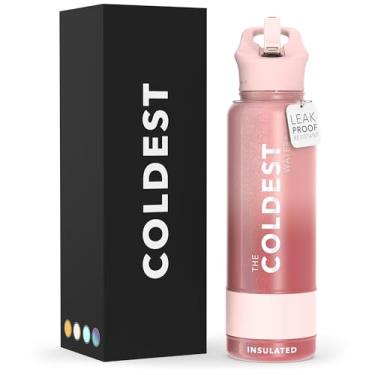 Imagem de Garrafa de água térmica Coldest com tampa de canudo - Garrafa térmica de metal de aço inoxidável para homens e mulheres (rosa - rosa bellatrix, 1,2 l)