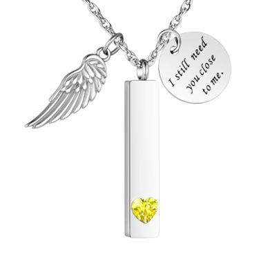 Imagem de XIUDA Joias de cremação para cinzas com pingente de asa de anjo colar de urna de barra vertical de aço inoxidável pingente de lembrança para mulheres, Aço inoxidável, Sem Pedra Preciosa