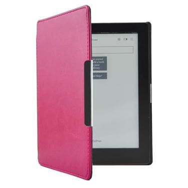Imagem de INSOLKIDON Compatível com capa para tablet Kobo Aura de 6 polegadas, capa de couro ultrafina de cobertura total com capa robusta com capa rígida hibernar/despertar automática (rosa vermelha)