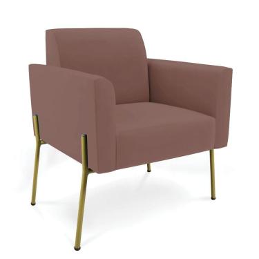 Imagem de Poltrona Pé de Ferro Dourado para Recepção Marisa Veludo Rosê D03 - D`Rossi