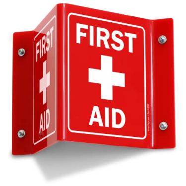 Imagem de SmartSign - S2-0298-RD-AV-06 Placa de projeção "First Aid" | Acrílico de 12,7 cm x 15,24 cm