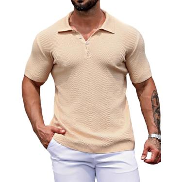 Imagem de URRU Camisa polo masculina de malha de manga curta texturizada pulover camiseta leve de ajuste clássico, Caqui, P