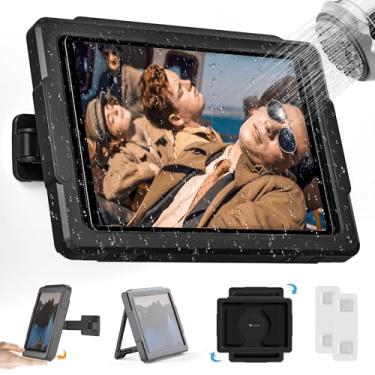 Imagem de Mistriddle Suporte de chuveiro para iPad à prova d'água com rotação de 480° retrátil ajustável, suporte de parede de até 11 polegadas, suporte de tablet de chuveiro para banheira, 2 adesivos, adequado