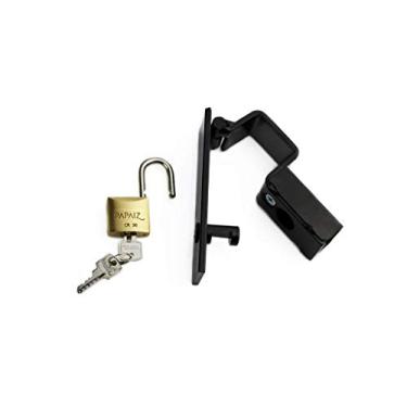 Imagem de Papaiz 0107303SM, Trava de Portão TR03 (35 x 50 mm) com Cadeado de 30 cm, Preto