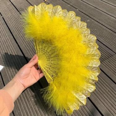 Imagem de JIMINISO Leque dobrável de penas japonês, gótico, apresentação, dança, leque de mão, artesanato, presentes, fadas, passarela