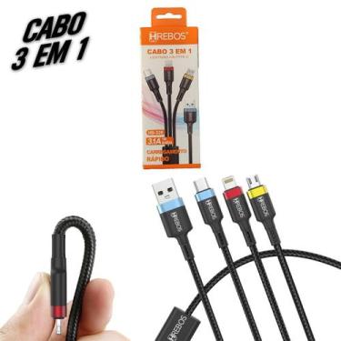 Imagem de Cabo Para Carregador De Celular Smartphone Tablet 3 Conectores em 1 V8