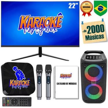 Imagem de Karaoke Party Box Profissional Preto +Monitor +Caixa De Som +2 Microfo