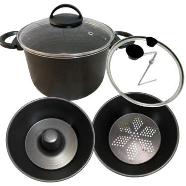 Imagem de Conjunto Panela Antiaderente Banho Maria 4 X 1 + Pipoqueira 20 + Cuscu