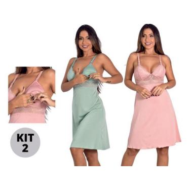 Imagem de Kit 2 Camisola Maternidade Amamentação Gestante Pós Parto - TJ Vip Lin