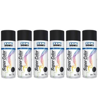 Imagem de Kit 6 Tintas Spray Preto Fosco 350ML Tekbond