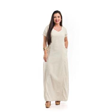 Imagem de Vestido Longo de Linho com Mangas e Bolsos Frontais - RESTRITO JEANS, 