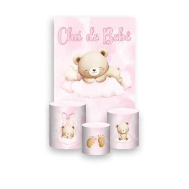 Imagem de Painel De Festa Vertical 1,50 x 2,20 + Trio De Capas Cilindro - Chá de
