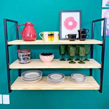 Imagem de Prateleira Decorativa de Parede de Ferro e Madeira Industrial Style Am