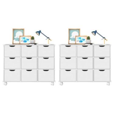 Imagem de Kit 2 Nichos Organizadores 9 Gavetas com Rodízios Branco - Qmovi, Bran
