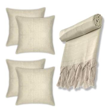 Imagem de Kit Manta Xale para Sofá e Cama Lisa com 4 Capas para almofada - MILLE