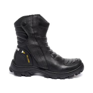 Imagem de Bota Cano Alto Motociclismo Masculina de Couro Bota Preta Coturno Cano