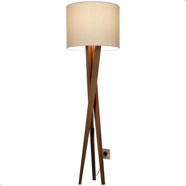 Imagem de Luminária de Chão Paris com Pés de Madeira e Tecido Mônaco Bege 158cm 
