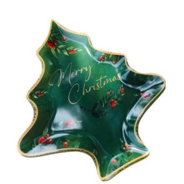 Imagem de Travessa de Vidro Arvore De Natal Verde com Borda Dourada - Dela Home,