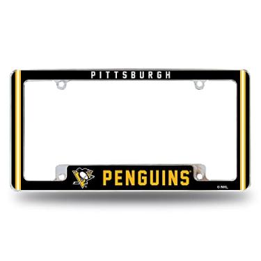 Imagem de Rico Industries Moldura de placa automotiva NHL Pittsburgh Penguins Classic 30,48 cm x 15,24 cm cromada para carro/caminhão/SUV