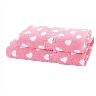 Imagem de Kit 1 Toalha de Banho + 1 Rosto Prisma Estampada Dohler, Love Rosa