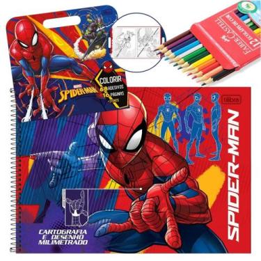 Imagem de Kit Escolar Spider Man com Caderno Capa Dura, Livro para Colorir e Láp
