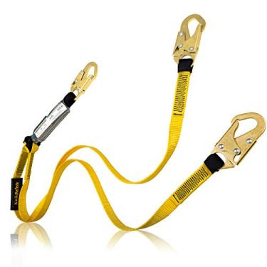 Imagem de KwikSafety (Charlotte, NC) TAIPAN Cordão de segurança plano de perna dupla de 1,8 m (1 pacote) Amortecedor externo testado pela ANSI em conformidade com OSHA equipamento de proteção contra quedas para construção de equipamento de telhado EPI
