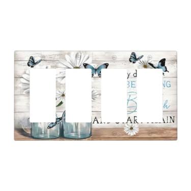Imagem de Tulpock Placa decorativa para interruptor de luz borboleta floral margarida rústica placa de parede de vaso de fazenda 4 gangues quadriciclo palte interruptor elétrico para quarto, casa, banheiro, 20