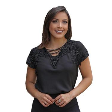 Imagem de Blusa feminina plus size manga curta crepe barata g1 g2 g3 - R.S MODAS