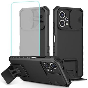 Imagem de Tothedu Capa para Redmi Note 12 5G, capa para Redmi Note 12 4G/Poco X5 5G com protetor de tela de vidro temperado e capa de câmera deslizante, capa protetora fina com suporte para celular Xiaomi Poco