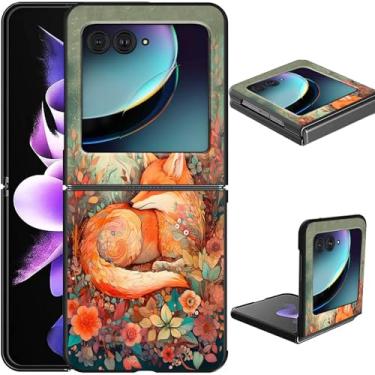 Imagem de GFRGTFHYT Capa para celular Motorola Moto Razr 2024 para Moto Razr 50 capa fina e leve de policarbonato com design de flores de raposa fofas capa protetora à prova de choque para Moto Razr 2024/Moto