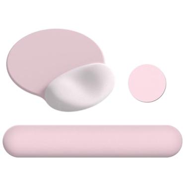 Imagem de AIMSA Mouse pad com suporte de descanso de pulso, conjunto de descanso de pulso de teclado, mousepad ergonômico de espuma de memória para teclado de computador, digitação fácil e alívio da dor, rosa