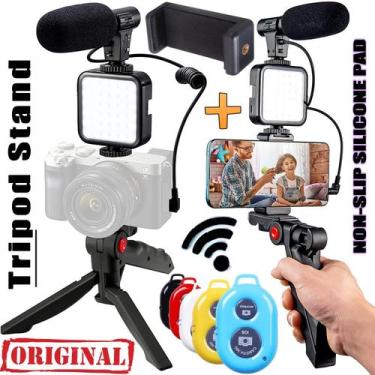 Imagem de Kit Acessórios Gravação Vídeo Tripé Celular Câmera Luz Led Iluminador 