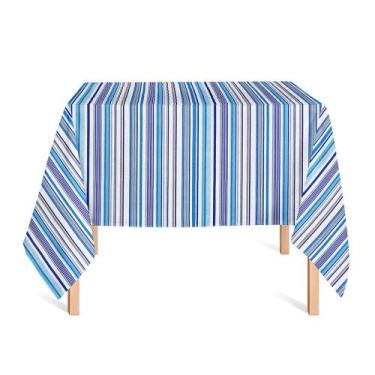 Imagem de Toalha de Mesa Quadrada em Tecido Jacquard Estampado Listrado Azul